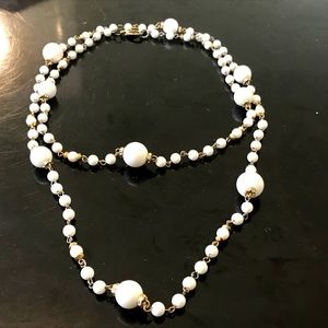 Preppy White Enamel Bead Crystal Long Necklace